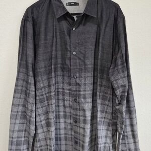 Vince Men's Ombre Plaid Shirt in Black and Gray